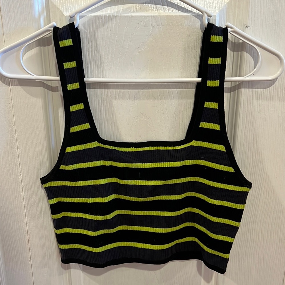 H&M Divided Neon Yellow and Black Striped Crop Top